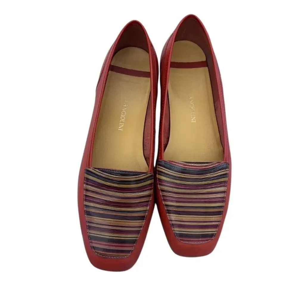 Vintage Enzo Angiolini Leather Loafers Orange Stripe Classic Women’s 6.5